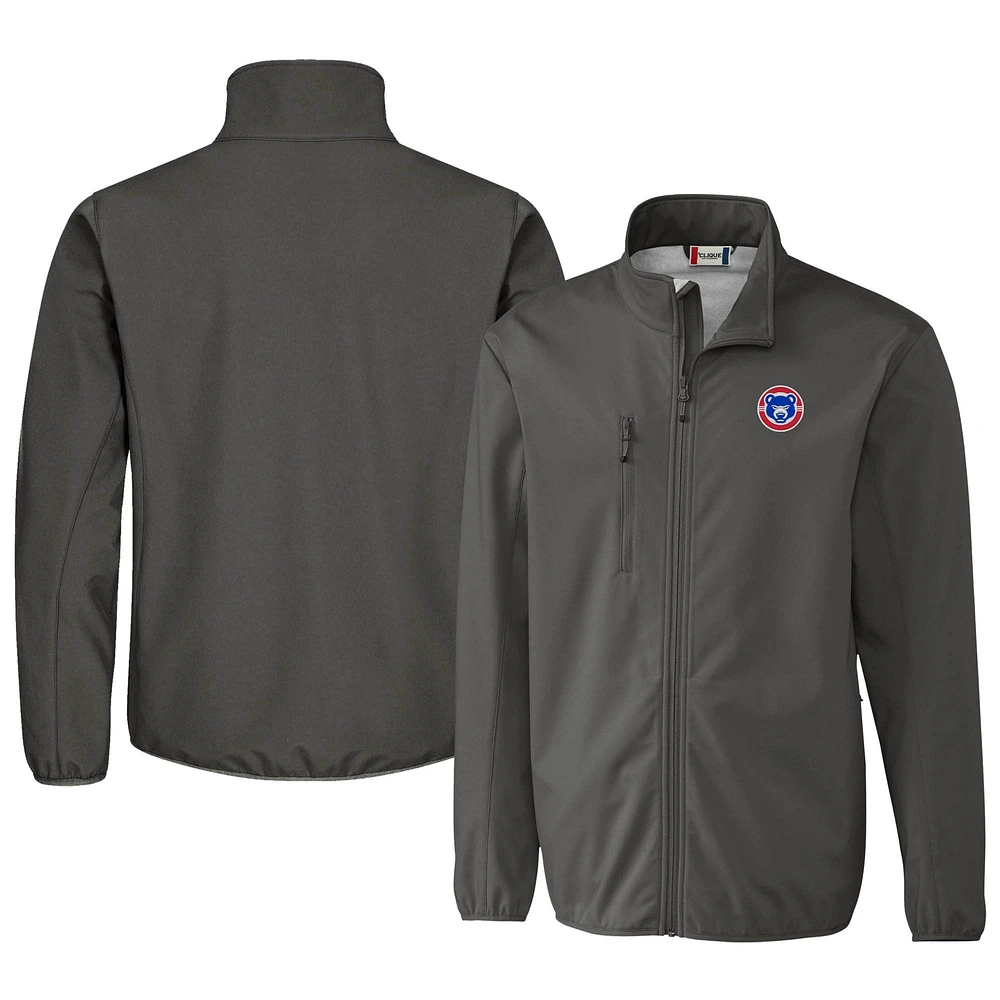 Men's Cutter & Buck Steel South Bend Cubs Clique Trail Eco Stretch Softshell Full-Zip Jacket