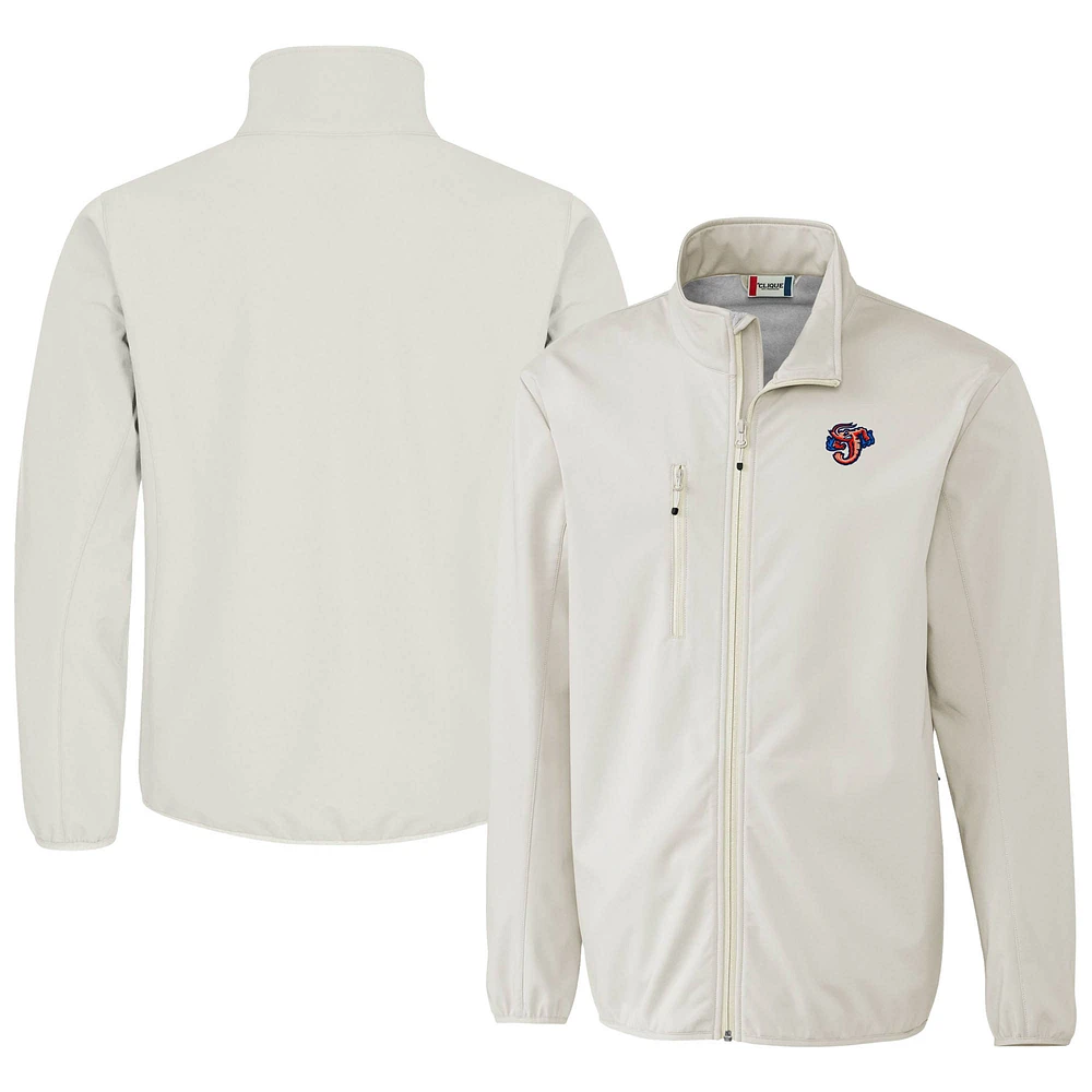 Men's Cutter & Buck Gray Jacksonville Jumbo Shrimp Clique Trail Eco Stretch Softshell Full-Zip Jacket