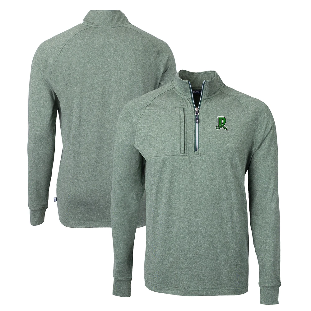 Men's Cutter & Buck Heather Green Dayton Dragons Adapt Eco Knit Recycled Quarter-Zip Pullover