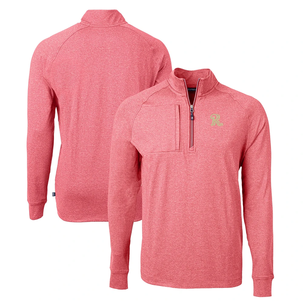 Men's Cutter & Buck Heather Frisco RoughRiders Adapt Eco Knit Recycled Quarter-Zip Pullover