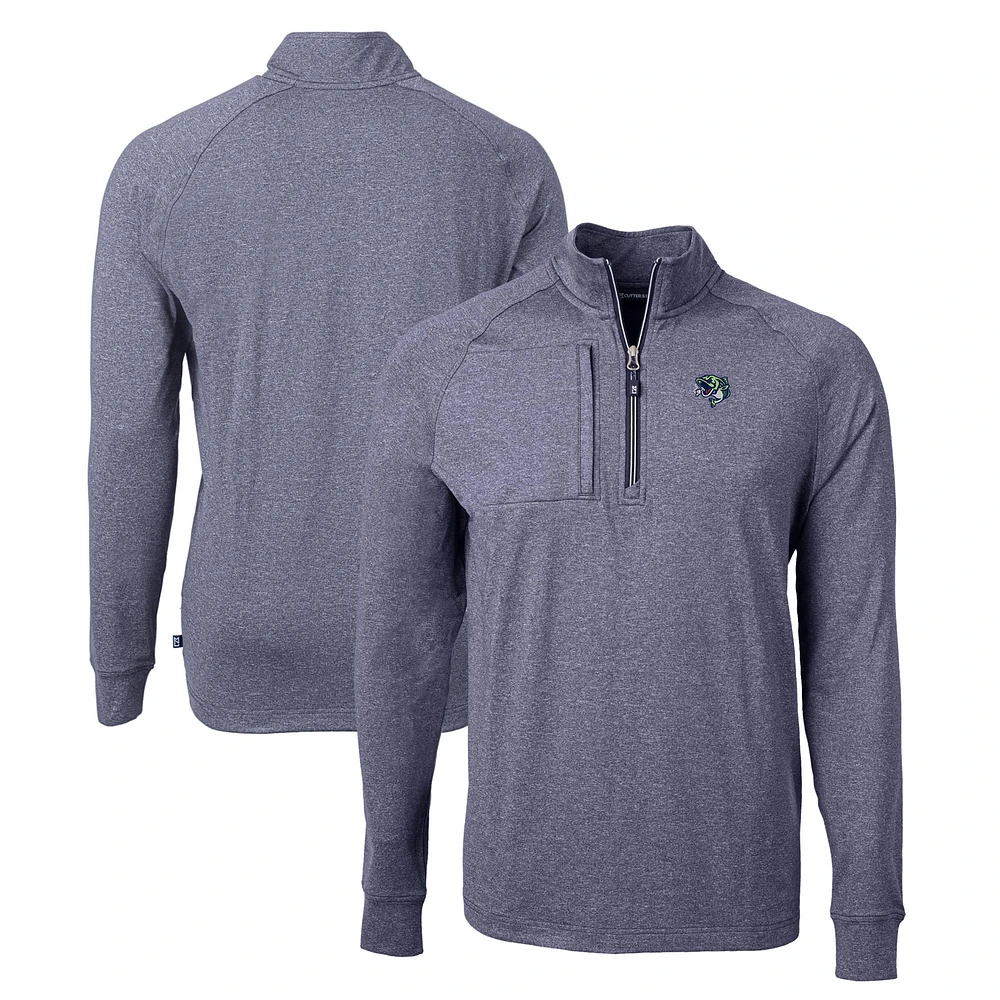 Men's Cutter & Buck Heather Navy Gwinnett Stripers Adapt Eco Knit Recycled Quarter-Zip Pullover