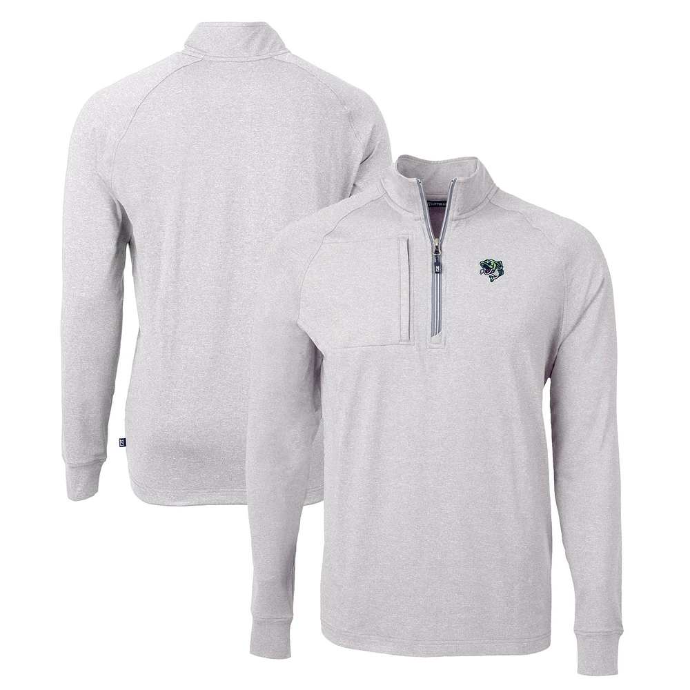 Men's Cutter & Buck Heather Gray Gwinnett Stripers Adapt Eco Knit Recycled Quarter-Zip Pullover