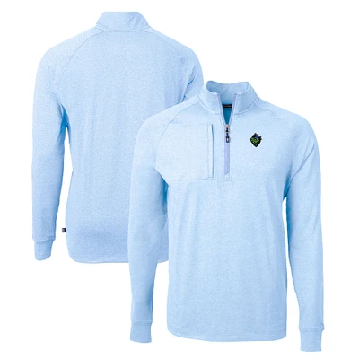 Men's Cutter & Buck Heather Powder Blue Hillsboro Hops Adapt Eco Knit Recycled Quarter-Zip Pullover
