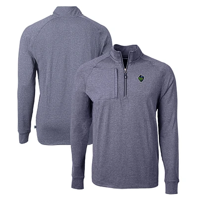 Men's Cutter & Buck Heather Navy Hillsboro Hops Adapt Eco Knit Recycled Quarter-Zip Pullover