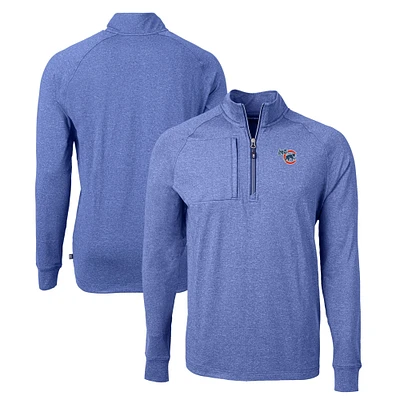 Men's Cutter & Buck Heather Iowa Cubs Adapt Eco Knit Recycled Quarter-Zip Pullover