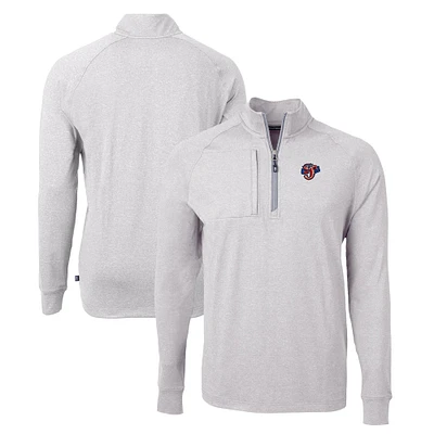 Men's Cutter & Buck Heather Gray Jacksonville Jumbo Shrimp Adapt Eco Knit Recycled Quarter-Zip Pullover
