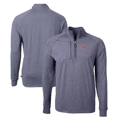 Men's Cutter & Buck Heather Navy Louisville Bats Adapt Eco Knit Recycled Quarter-Zip Pullover