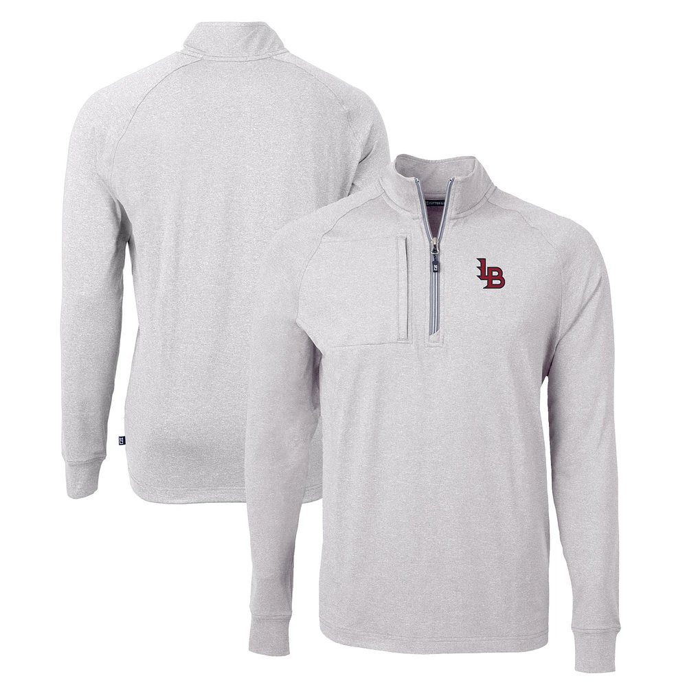 Men's Cutter & Buck Heather Gray Louisville Bats Adapt Eco Knit Recycled Quarter-Zip Pullover