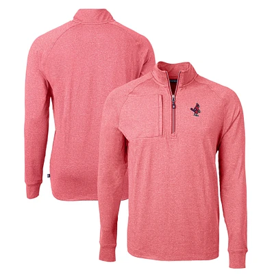 Men's Cutter & Buck Heather Memphis Redbirds Adapt Eco Knit Recycled Quarter-Zip Pullover