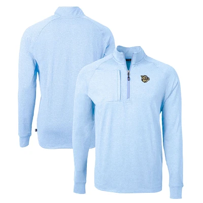 Men's Cutter & Buck Heather Powder Blue Lehigh Valley IronPigs Adapt Eco Knit Recycled Quarter-Zip Pullover