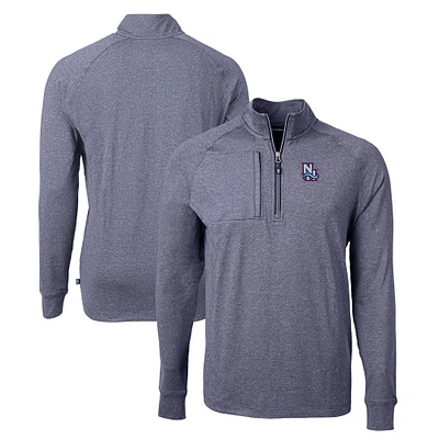 Men's Cutter & Buck Heather Navy New Hampshire Fisher Cats Adapt Eco Knit Recycled Quarter-Zip Pullover
