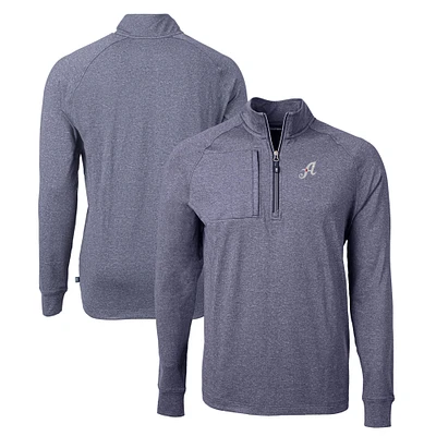 Men's Cutter & Buck Heather Navy Reno Aces Adapt Eco Knit Recycled Quarter-Zip Pullover