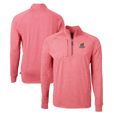 Men's Cutter & Buck Heather Toledo Mud Hens Adapt Eco Knit Recycled Quarter-Zip Pullover