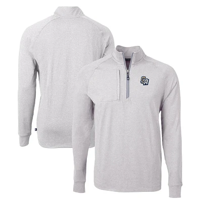 Men's Cutter & Buck Heather Gray San Antonio Missions Adapt Eco Knit Recycled Quarter-Zip Pullover