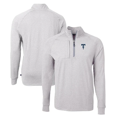 Men's Cutter & Buck Heather Tulsa Drillers Adapt Eco Knit Recycled Quarter-Zip Pullover