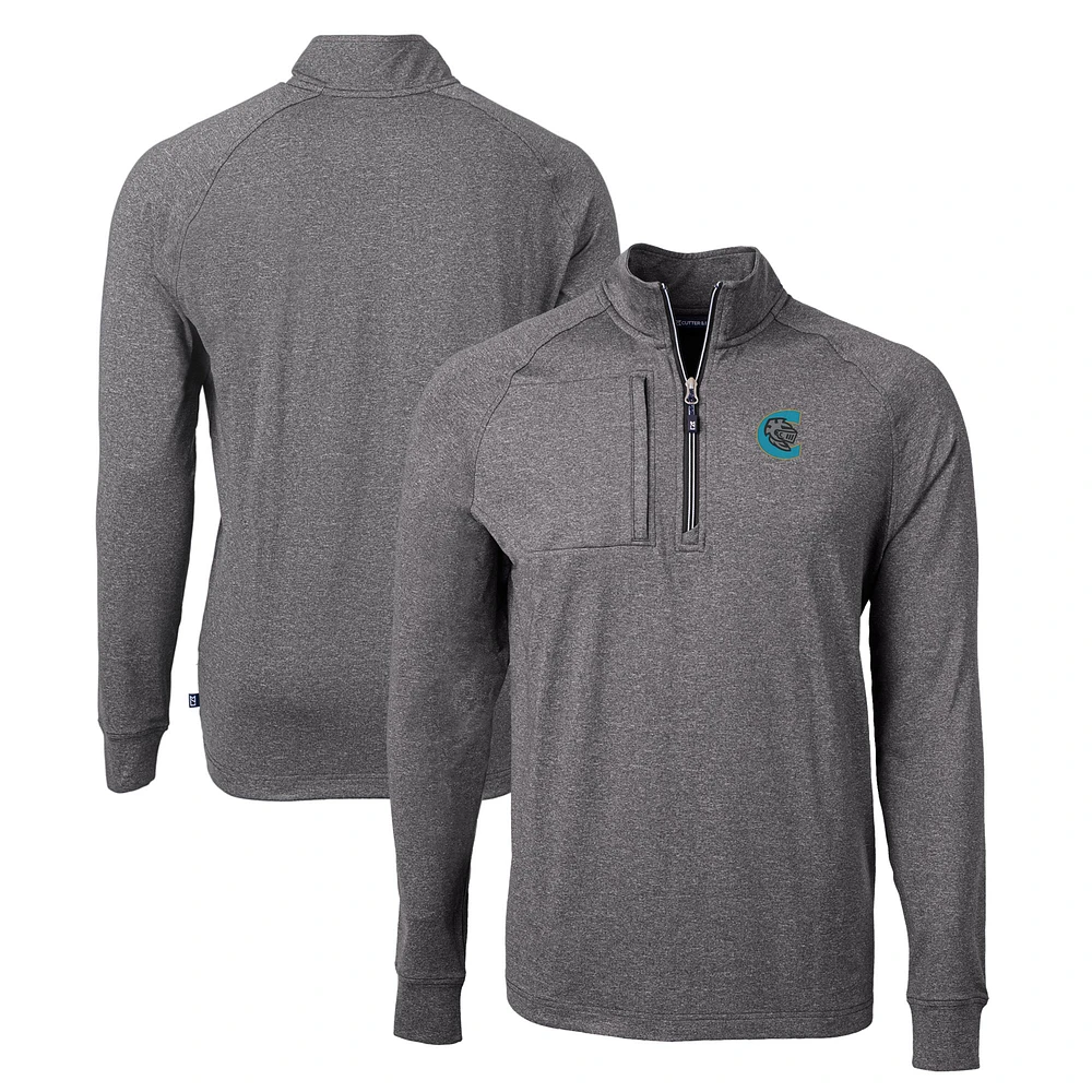 Men's Cutter & Buck Heather Charlotte Knights Adapt Eco Knit Recycled Quarter-Zip Pullover
