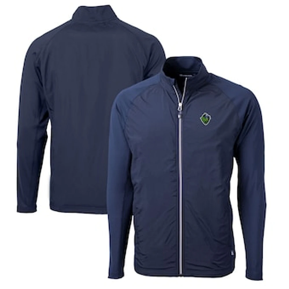 Men's Cutter & Buck Navy Hillsboro Hops Adapt Eco Knit Hybrid Recycled Full-Zip Jacket