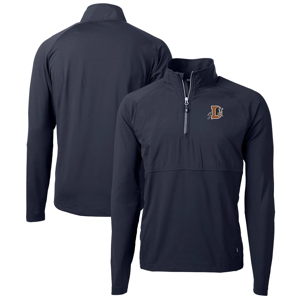 Men's Cutter & Buck Navy Durham Bulls Adapt Eco Knit Hybrid Recycled Quarter-Zip Top
