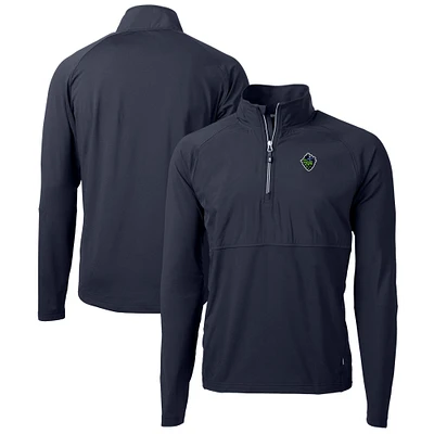 Men's Cutter & Buck Navy Hillsboro Hops Adapt Eco Knit Hybrid Recycled Quarter-Zip Top