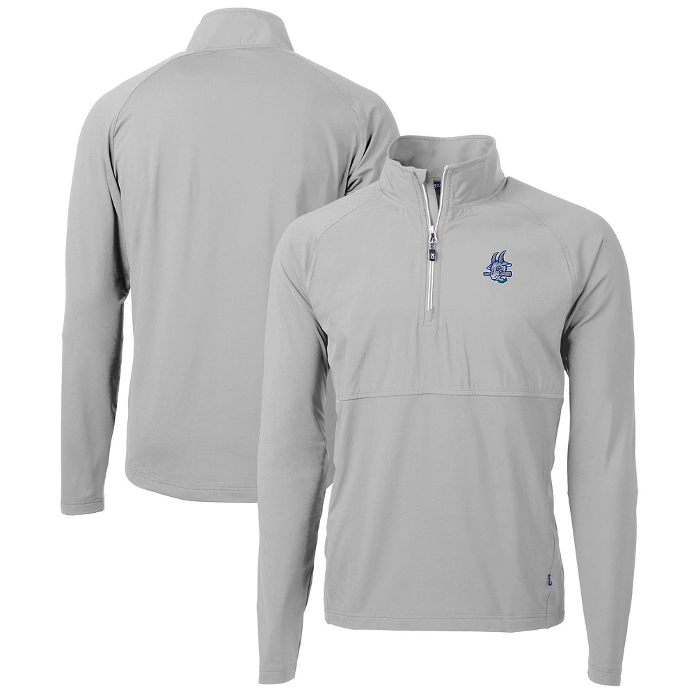 Men's Cutter & Buck Gray Hartford Yard Goats Adapt Eco Knit Hybrid Recycled Quarter-Zip Top