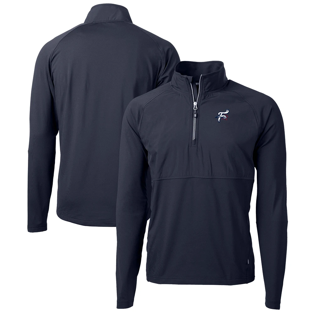 Men's Cutter & Buck Navy Reading Fightin Phils Adapt Eco Knit Hybrid Recycled Quarter-Zip Top