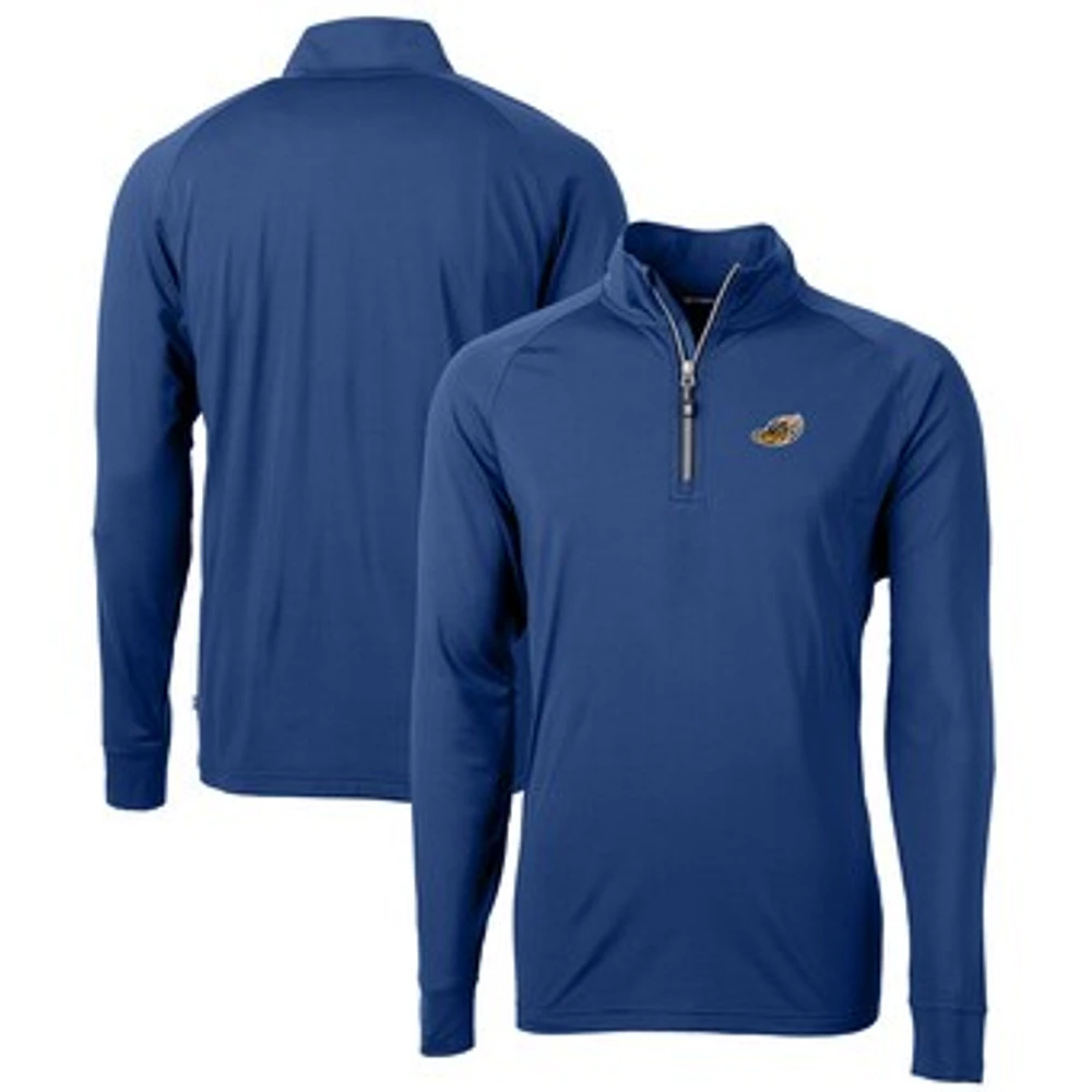 Men's Cutter & Buck Blue Akron RubberDucks Adapt Eco Knit Stretch Recycled Quarter-Zip Pullover