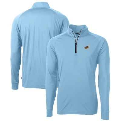 Men's Cutter & Buck Powder Blue Akron RubberDucks Adapt Eco Knit Stretch Recycled Quarter-Zip Pullover