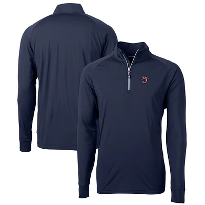 Men's Cutter & Buck Navy Jacksonville Jumbo Shrimp Adapt Eco Knit Stretch Recycled Quarter-Zip Pullover