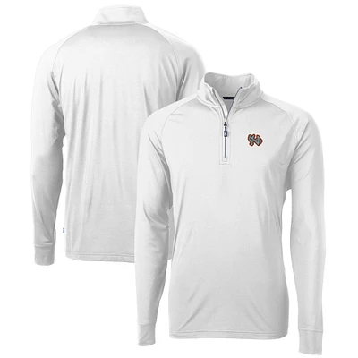 Men's Cutter & Buck White Norfolk Tides Adapt Eco Knit Stretch Recycled Quarter-Zip Pullover
