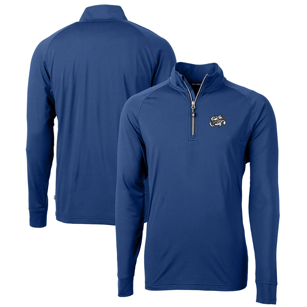 Men's Cutter & Buck Blue Omaha Storm Chasers Adapt Eco Knit Stretch Recycled Quarter-Zip Pullover