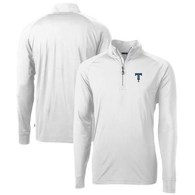 Men's Cutter & Buck White Tulsa Drillers Adapt Eco Knit Stretch Recycled Quarter-Zip Pullover