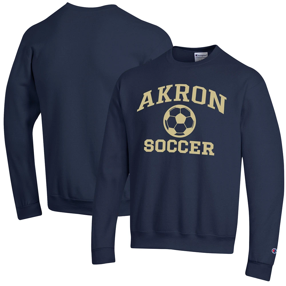 Men's Champion Navy Akron Zips Soccer Icon Powerblend Pullover Sweatshirt