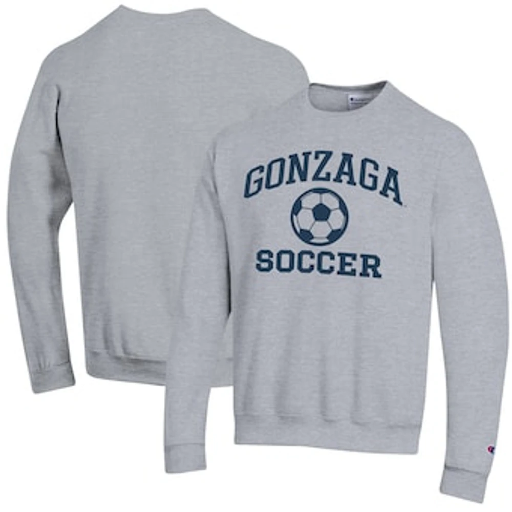 Men's Champion Heather Gray Gonzaga Bulldogs Soccer Icon Powerblend Pullover Sweatshirt
