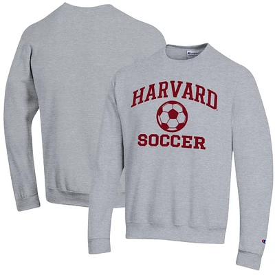 Men's Champion Heather Gray Harvard Crimson Soccer Icon Powerblend Pullover Sweatshirt