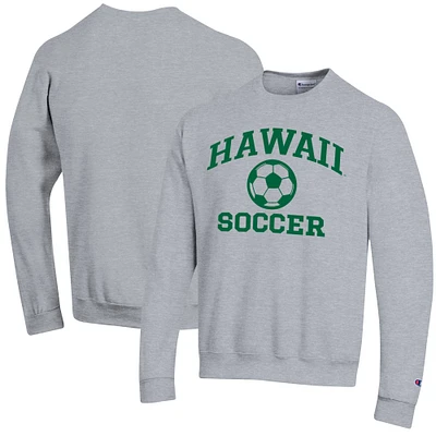 Men's Champion Heather Gray Hawaii Rainbow Warriors Soccer Icon Powerblend Pullover Sweatshirt