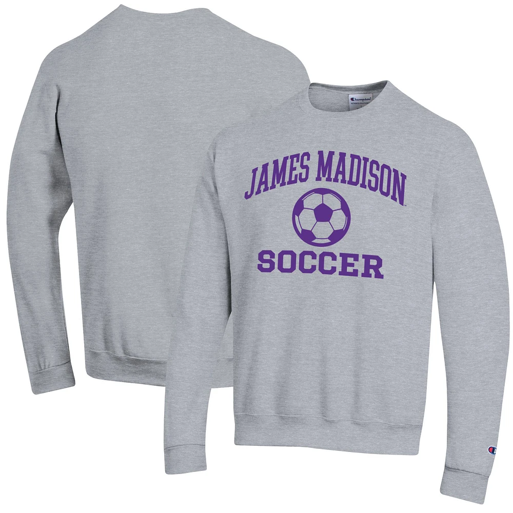 Men's Champion Heather Gray James Madison Dukes Soccer Icon Powerblend Pullover Sweatshirt
