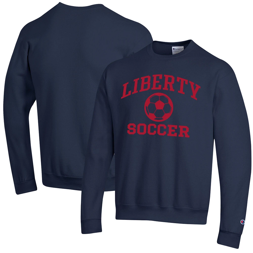 Men's Champion Navy Liberty Flames Soccer Icon Powerblend Pullover Sweatshirt