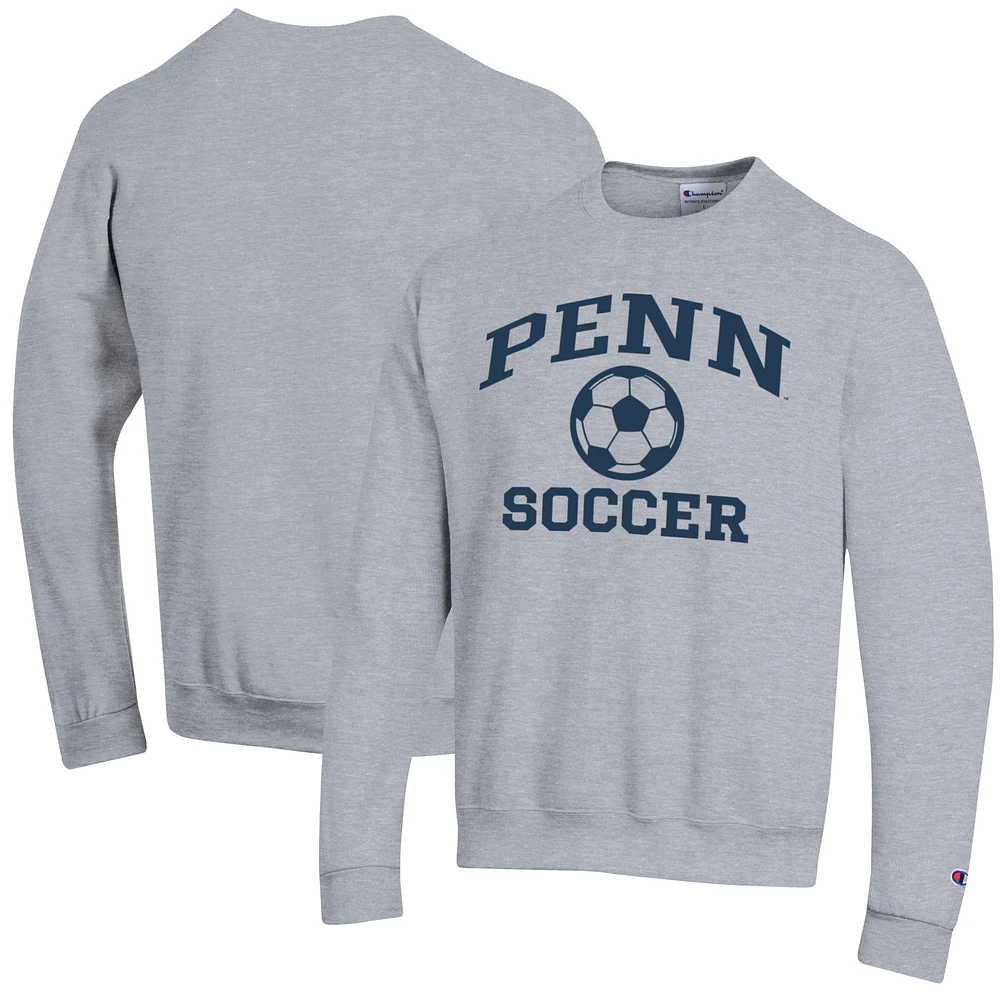 Men's Champion Heather Gray Pennsylvania Quakers Soccer Icon Powerblend Pullover Sweatshirt