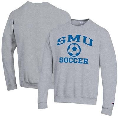 Men's Champion Heather Gray SMU Mustangs Soccer Icon Powerblend Pullover Sweatshirt