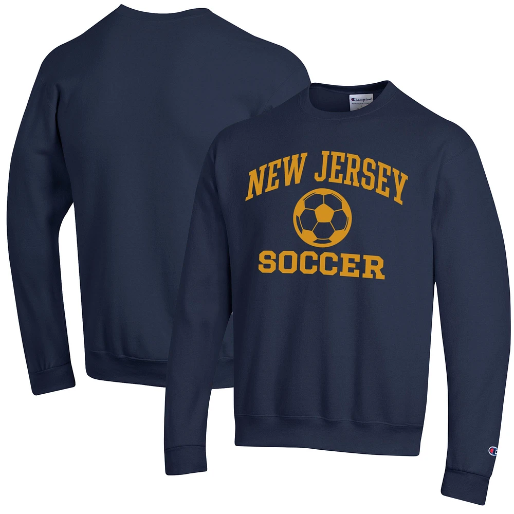 Men's Champion Navy College of New Jersey Lions Soccer Icon Powerblend Pullover Sweatshirt
