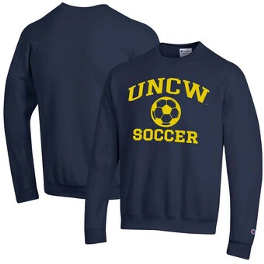 Men's Champion Navy UNC Wilmington Seahawks Soccer Icon Powerblend Pullover Sweatshirt