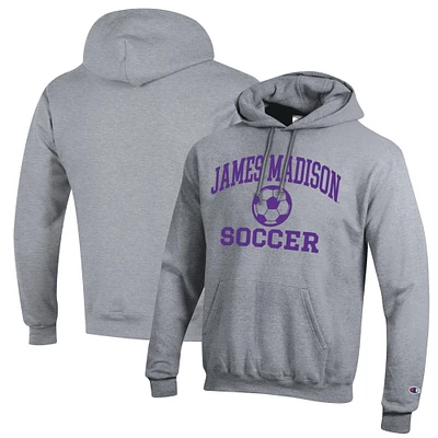 Men's Champion Heather Gray James Madison Dukes Soccer Icon Powerblend Pullover Hoodie
