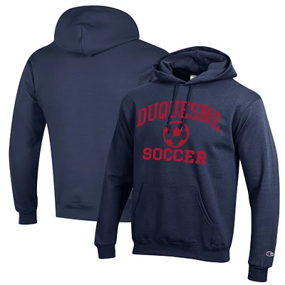 Men's Champion Navy Duquesne Dukes Soccer Icon Powerblend Pullover Hoodie