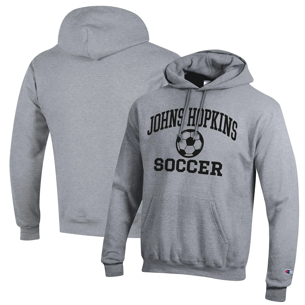 Men's Champion Heather Gray Johns Hopkins Blue Jays Soccer Icon Powerblend Pullover Hoodie