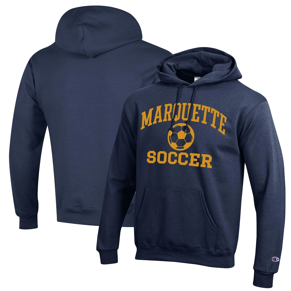Men's Champion Navy Marquette Golden Eagles Soccer Icon Powerblend Pullover Hoodie