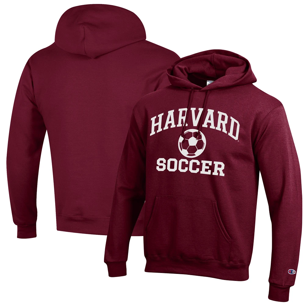 Men's Champion Crimson Harvard Soccer Icon Powerblend Pullover Hoodie