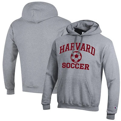 Men's Champion Heather Gray Harvard Crimson Soccer Icon Powerblend Pullover Hoodie