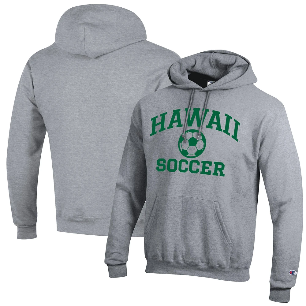 Men's Champion Heather Gray Hawaii Rainbow Warriors Soccer Icon Powerblend Pullover Hoodie