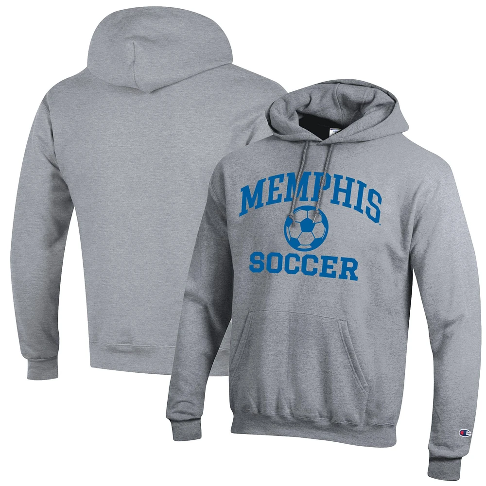 Men's Champion Heather Gray Memphis Tigers Soccer Icon Powerblend Pullover Hoodie