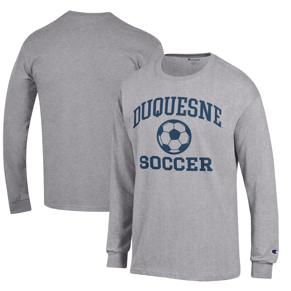 Men's Champion Heather Gray Duquesne Dukes Soccer Icon Long Sleeve T-Shirt